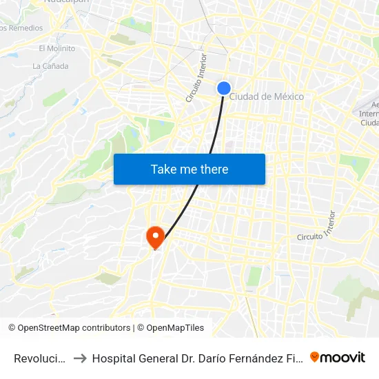 Revolución to Hospital General Dr. Darío Fernández Fierro map