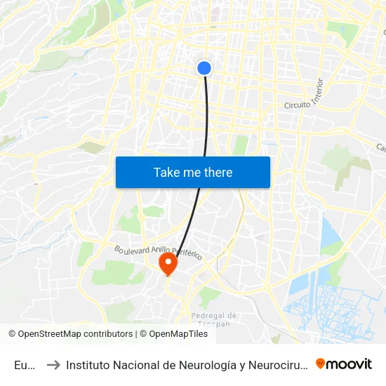 Eugenia to Instituto Nacional de Neurología y Neurocirugía  Manuel Velasco Suárez map