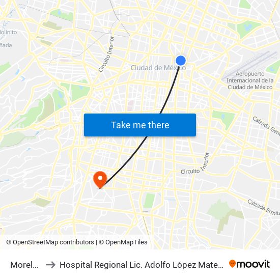 Morelos to Hospital Regional Lic. Adolfo López Mateos map