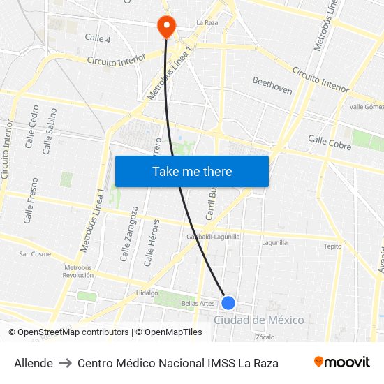 Allende to Centro Médico Nacional IMSS La Raza map