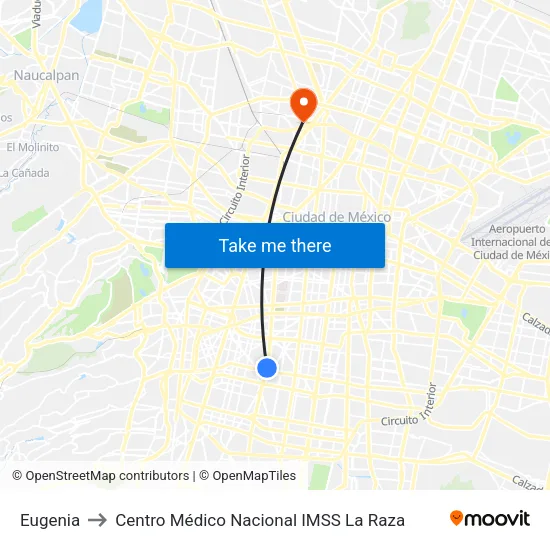 Eugenia to Centro Médico Nacional IMSS La Raza map