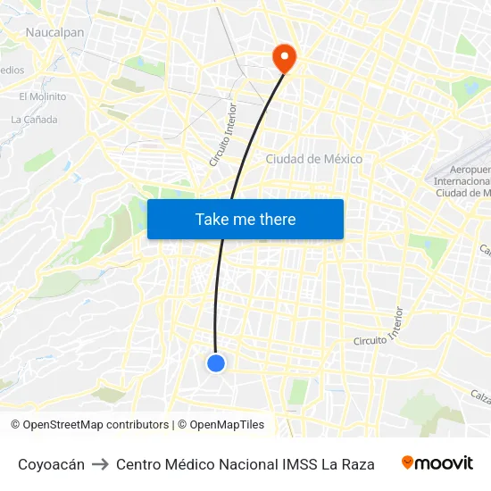 Coyoacán to Centro Médico Nacional IMSS La Raza map