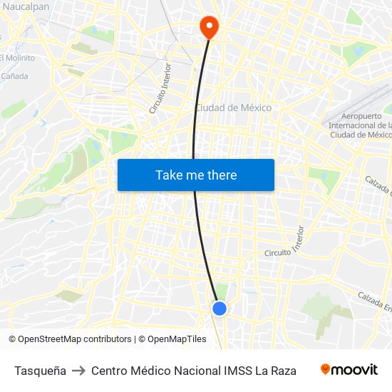 Tasqueña to Centro Médico Nacional IMSS La Raza map