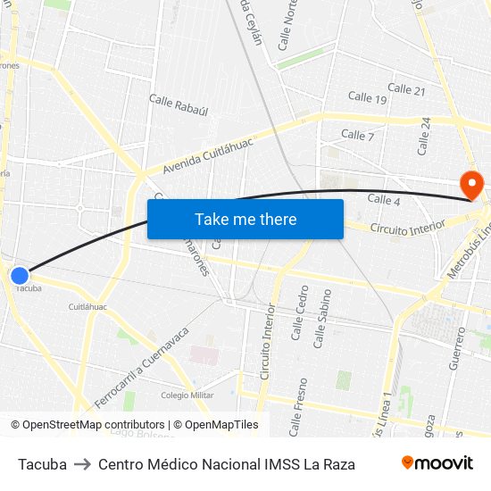 Tacuba to Centro Médico Nacional IMSS La Raza map