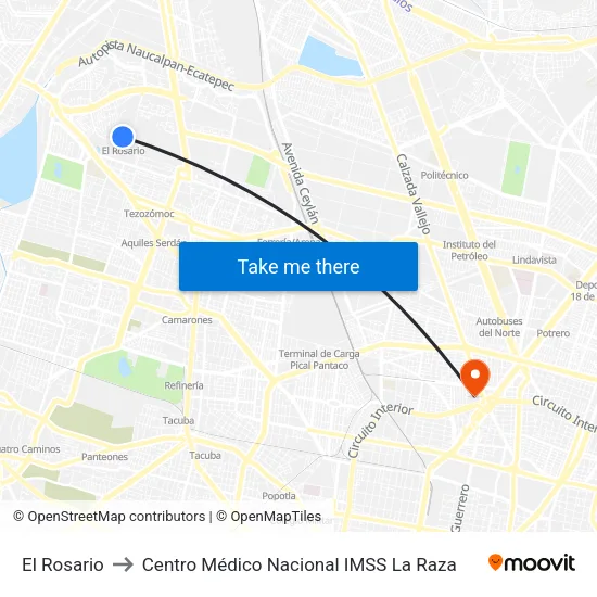 El Rosario to Centro Médico Nacional IMSS La Raza map