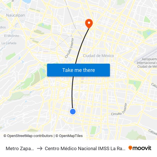 Metro Zapata to Centro Médico Nacional IMSS La Raza map