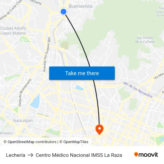 Lechería to Centro Médico Nacional IMSS La Raza map