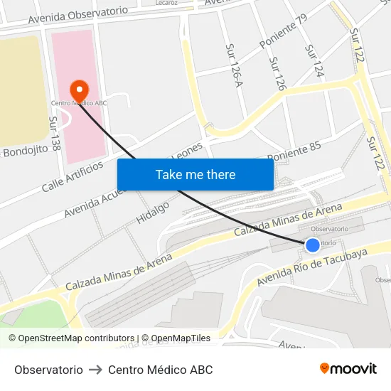 Observatorio to Centro Médico ABC map