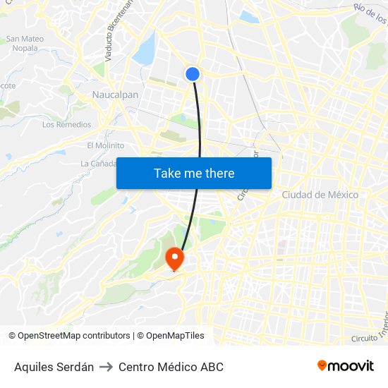 Aquiles Serdán to Centro Médico ABC map