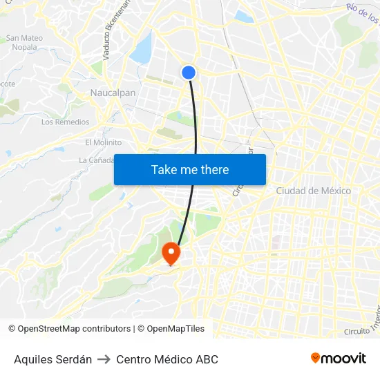 Aquiles Serdán to Centro Médico ABC map
