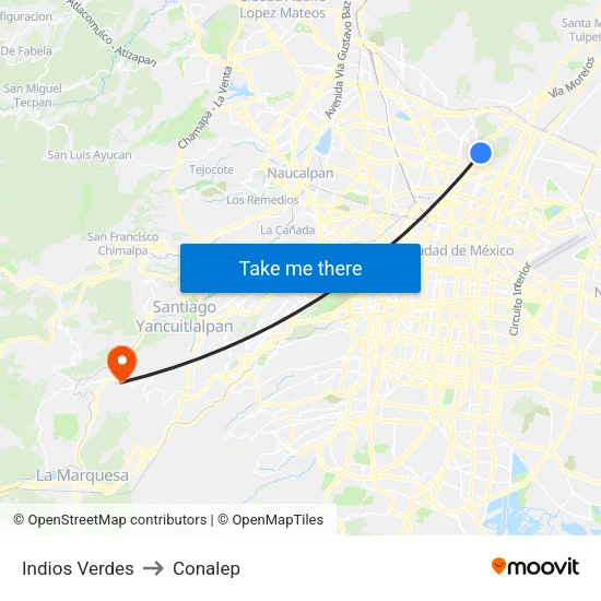 Indios Verdes to Conalep map