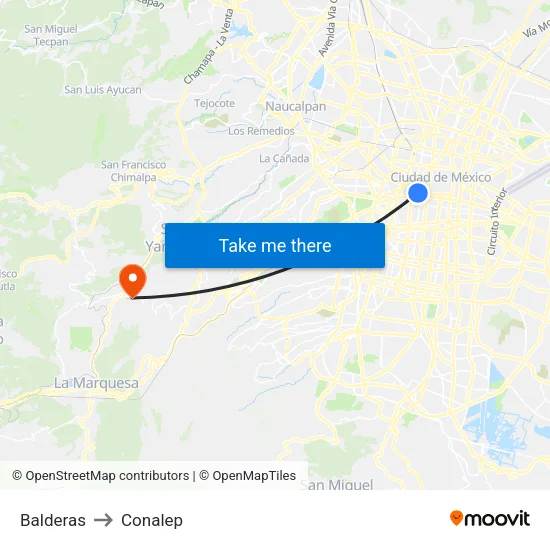 Balderas to Conalep map