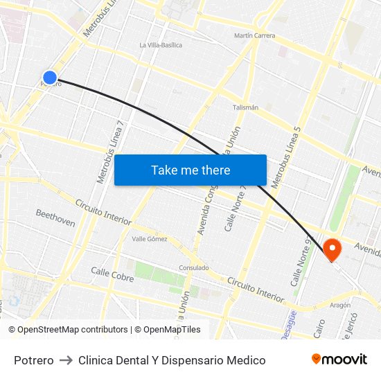 Potrero to Clinica Dental Y Dispensario Medico map