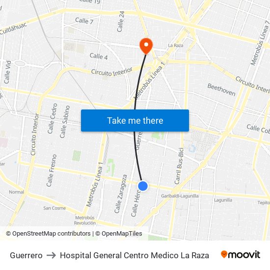 Guerrero to Hospital General Centro Medico La Raza map