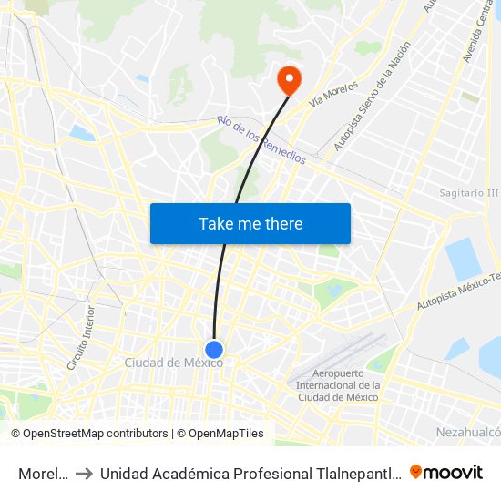 Morelos to Unidad Académica Profesional Tlalnepantla Uaem map