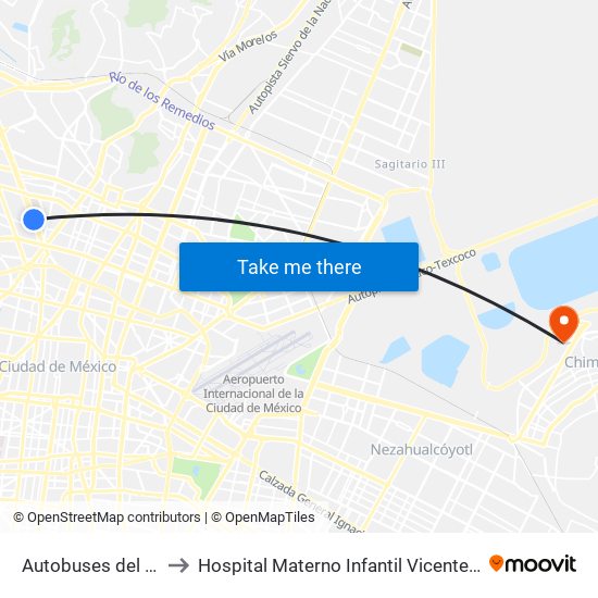 Autobuses del Norte to Hospital Materno Infantil Vicente Guerrero map