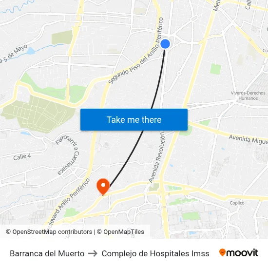 Barranca del Muerto to Complejo de Hospitales Imss map