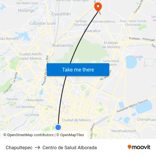 Chapultepec to Centro de Salud Alborada map