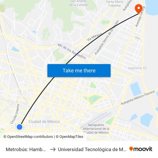 Metrobús: Hamburgo to Universidad Tecnológica de México map