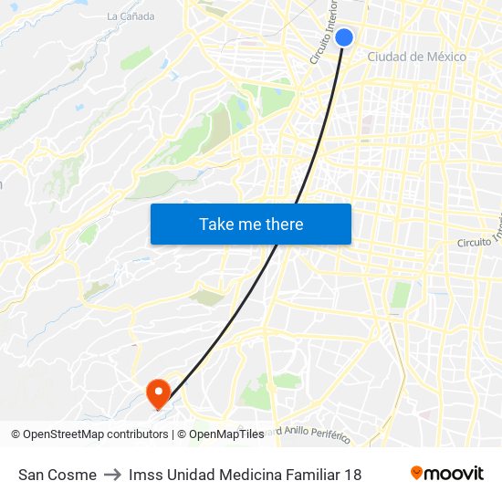 San Cosme to Imss Unidad Medicina Familiar 18 map