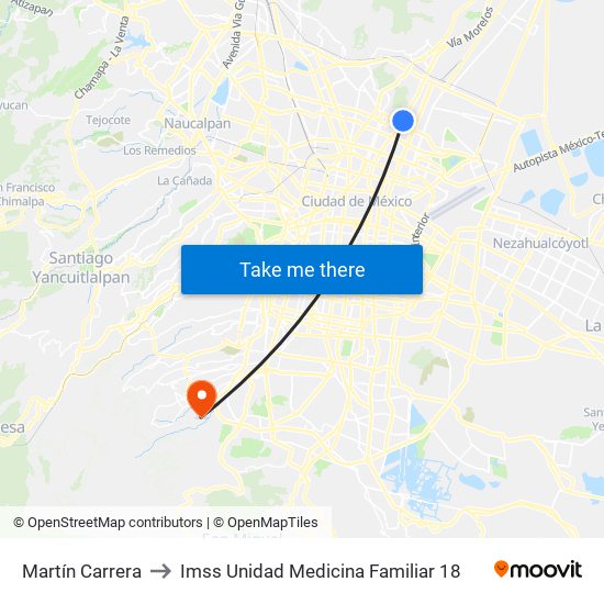 Martín Carrera to Imss Unidad Medicina Familiar 18 map