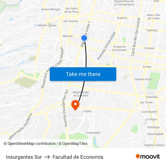 Insurgentes Sur to Facultad de Economía map