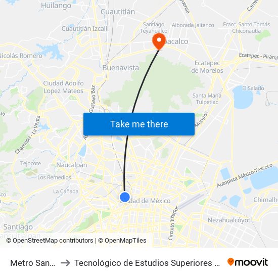 Metro San Cosme to Tecnológico de Estudios Superiores de Coacalco (Tesco)) map