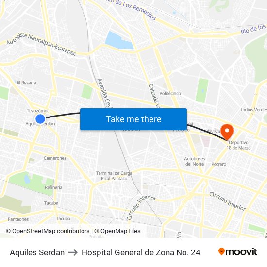 Aquiles Serdán to Hospital General de Zona No. 24 map