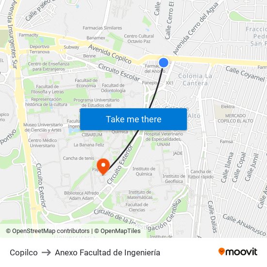 Copilco to Anexo Facultad de Ingeniería map