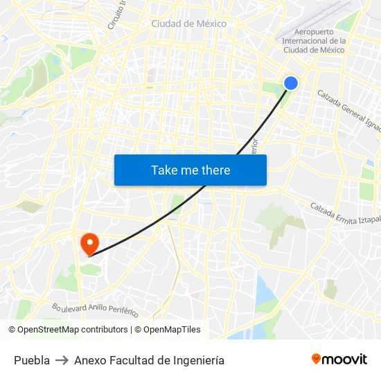 Puebla to Anexo Facultad de Ingeniería map