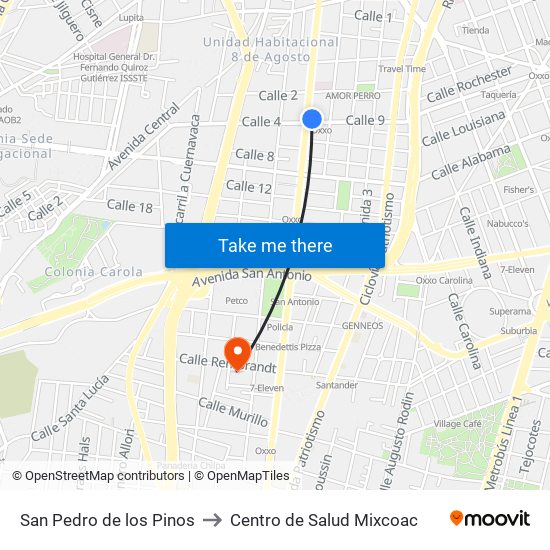 San Pedro de los Pinos to Centro de Salud Mixcoac map