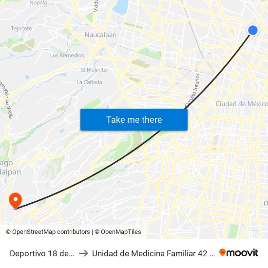 Deportivo 18 de Marzo to Unidad de Medicina Familiar 42 - Imss Uma map