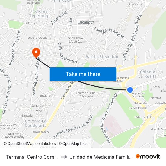 Terminal Centro Comercial Santa Fé to Unidad de Medicina Familiar 42 - Imss Uma map
