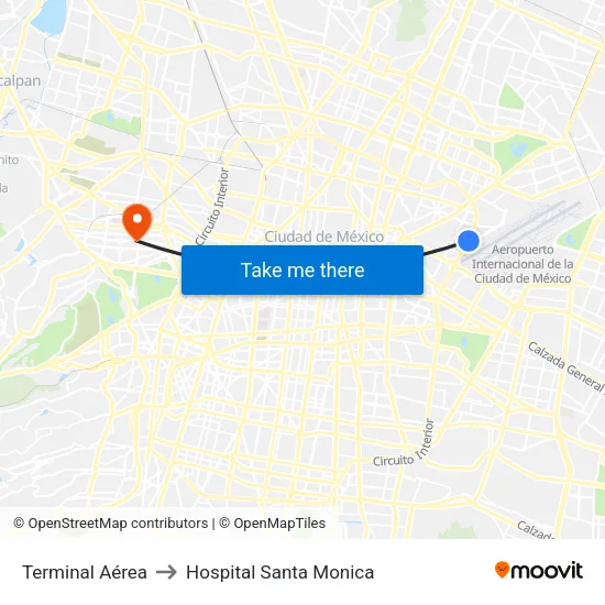Terminal Aérea to Hospital Santa Monica map