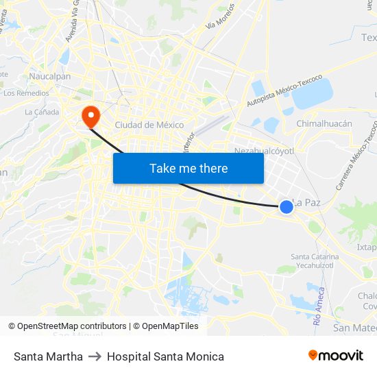 Santa Martha to Hospital Santa Monica map