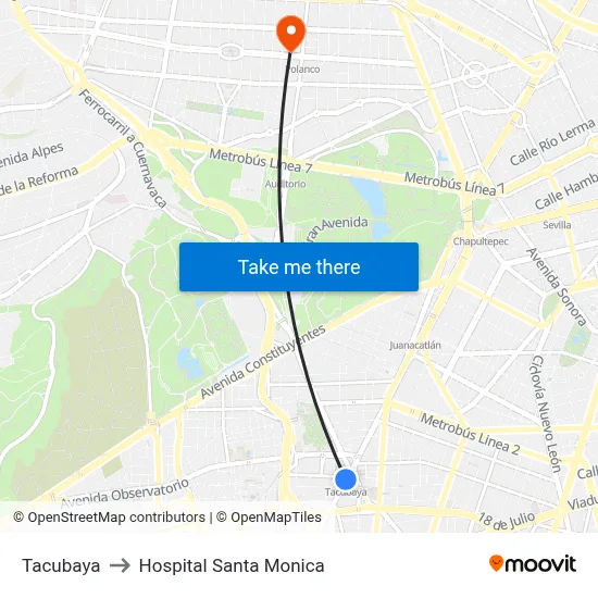 Tacubaya to Hospital Santa Monica map