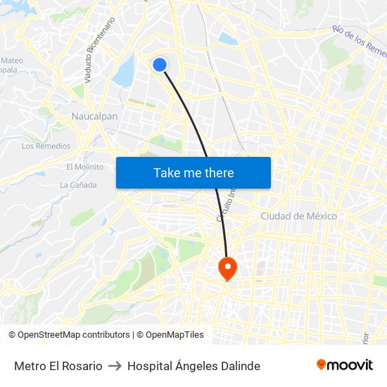 Metro El Rosario to Hospital Ángeles Dalinde map