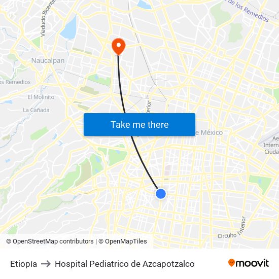 Etiopía to Hospital Pediatrico de Azcapotzalco map