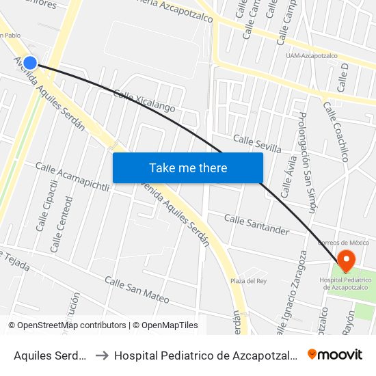 Aquiles Serdán to Hospital Pediatrico de Azcapotzalco map