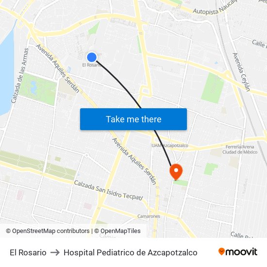 El Rosario to Hospital Pediatrico de Azcapotzalco map