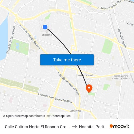 Calle Cultura Norte El Rosario Croc VI Oyameles Azcapotzalco Cdmx 02100 México to Hospital Pediatrico de Azcapotzalco map