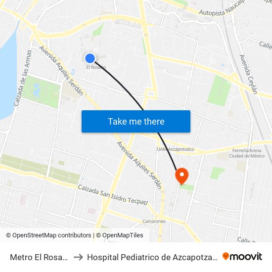 Metro El Rosario to Hospital Pediatrico de Azcapotzalco map