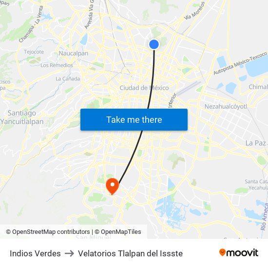 Indios Verdes to Velatorios Tlalpan del Issste map