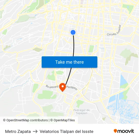 Metro Zapata to Velatorios Tlalpan del Issste map
