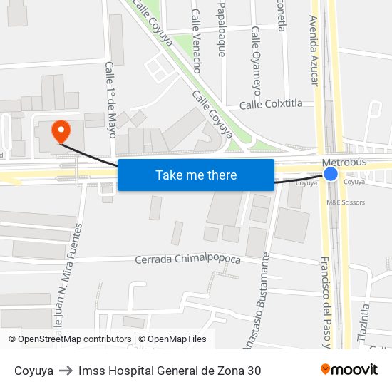 Coyuya to Imss Hospital General de Zona 30 map