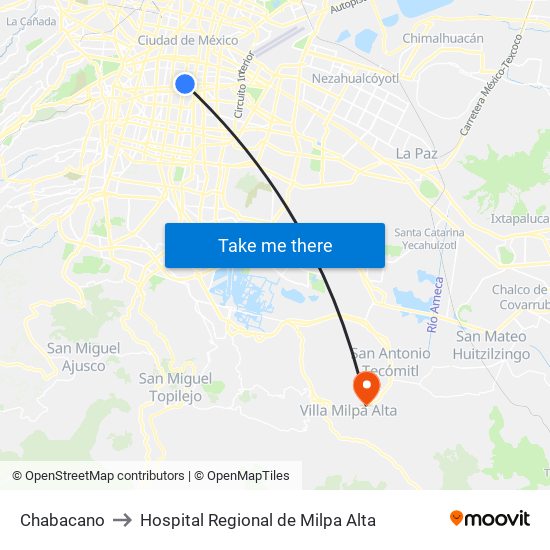 Chabacano to Hospital Regional de Milpa Alta map