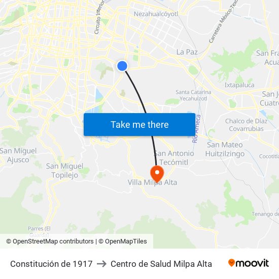 Constitución de 1917 to Centro de Salud Milpa Alta map