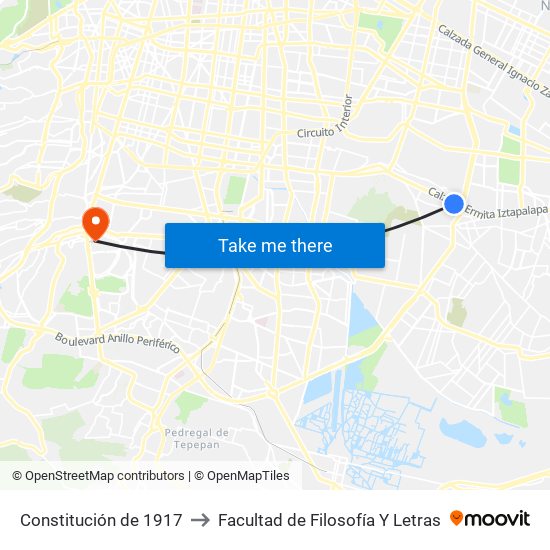 Constitución de 1917 to Facultad de Filosofía Y Letras map