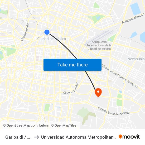 Garibaldi / Lagunilla to Universidad Autónoma Metropolitana Unidad Iztapalapa map