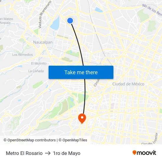 Metro El Rosario to 1ro de Mayo map